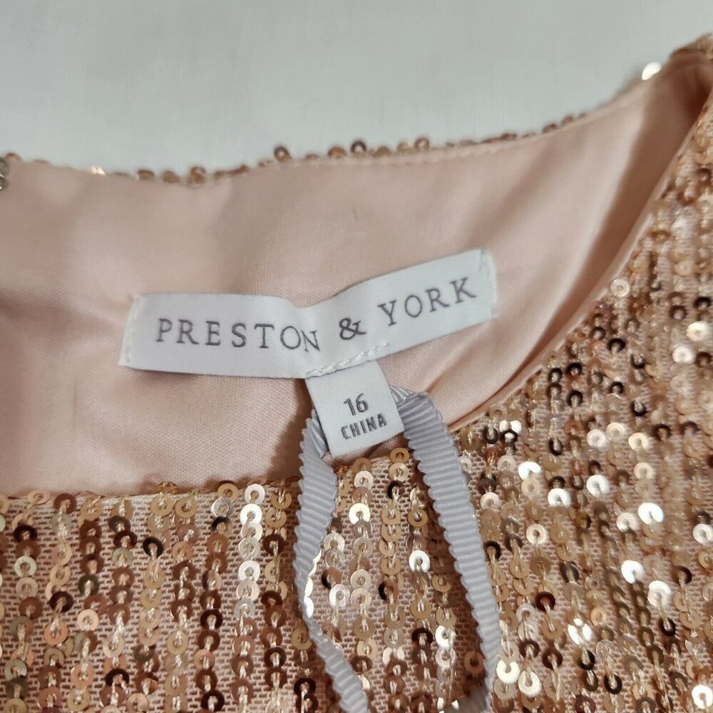 Preston & York Rosa Sequin Dress Long Blouson Sleeve Champagne Gold Size 16 (12) - Picture 14 of 15